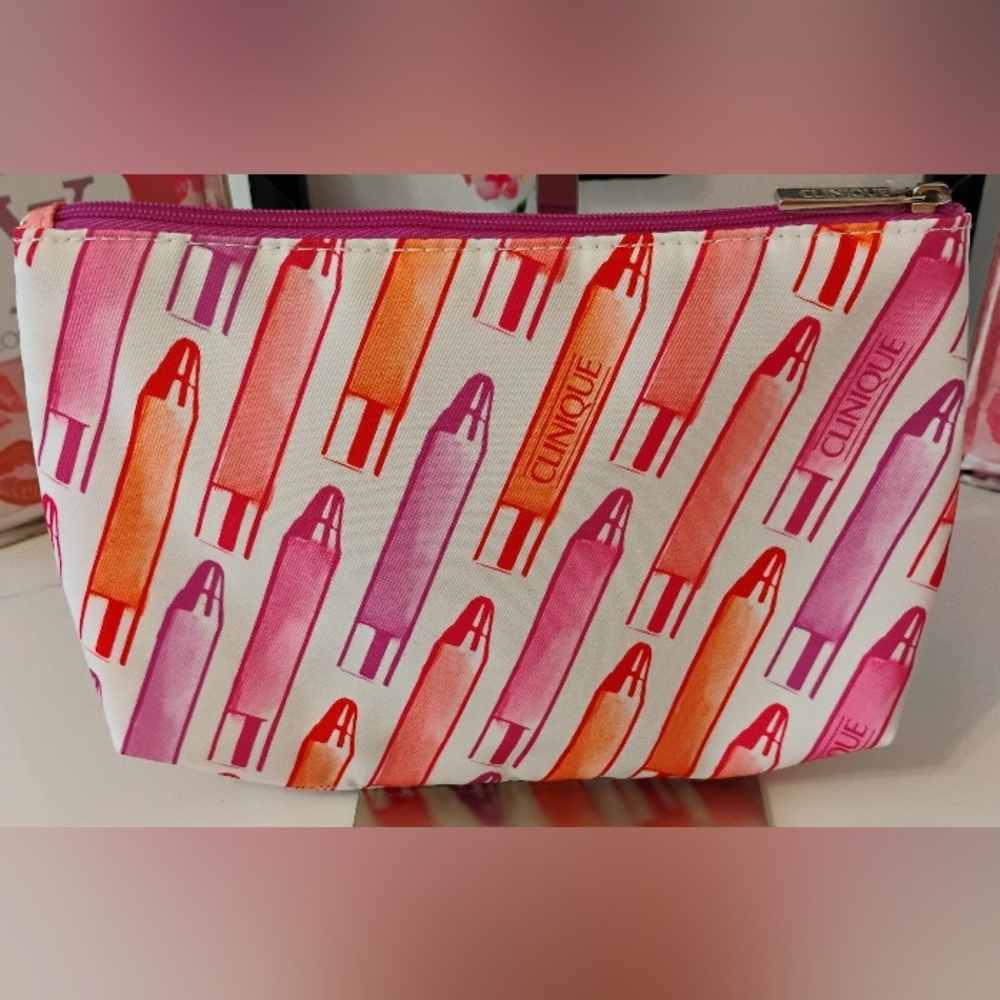 NEW Clinique Cosmetic Bag & Beauty Items - Pink, Purple & Coral